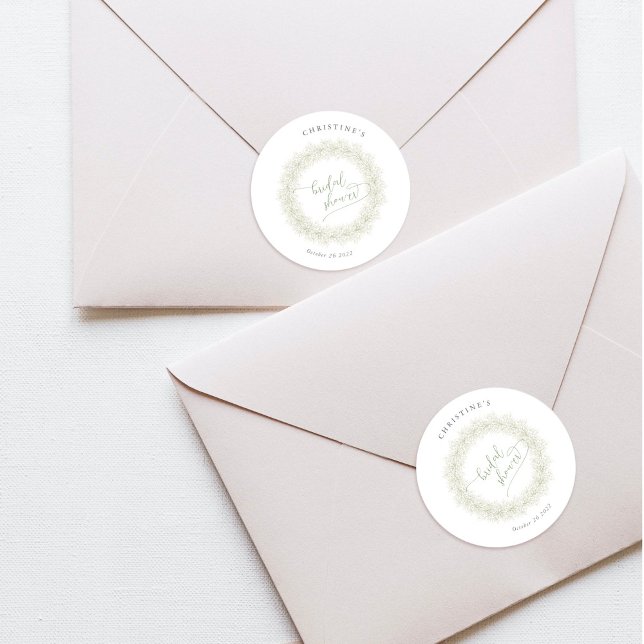 Minimalist White Flowers Baby’s Breath Wreath  Classic Round Sticker (Creator Uploaded)