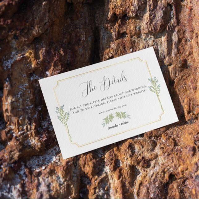 Minimalist White Frame Gold Wedding Details Enclosure Card (Creator Uploaded)