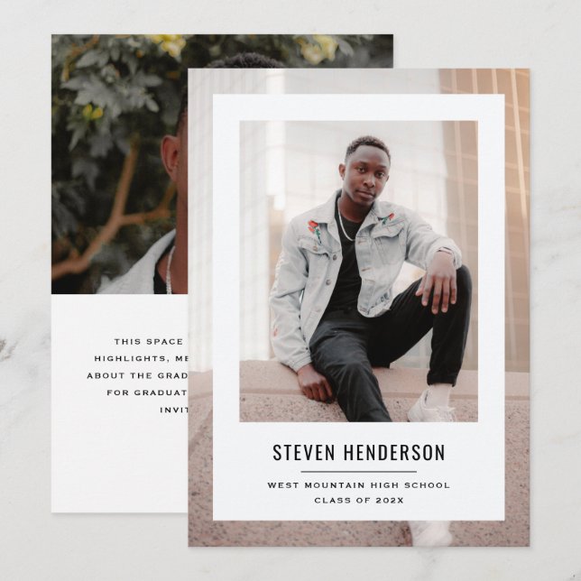 Minimalist White Frame Graduation Announcement (Front/Back)