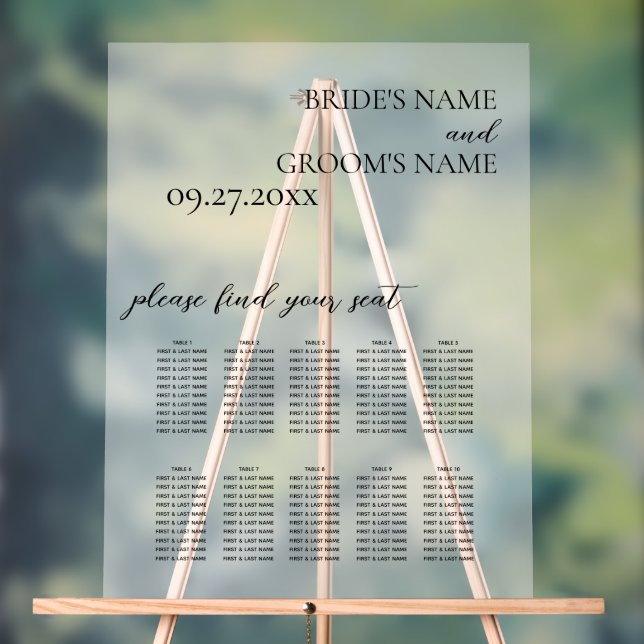 Minimalist White Frosted Wedding Seating Chart (Neutral)