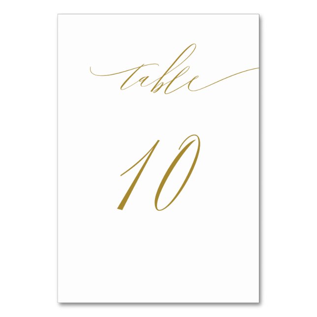 Minimalist White Gold Elegant Script 10 Wedding Table Number (Front)