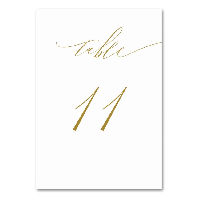Minimalist White Gold Elegant Script 11 Wedding Table Number (Front)