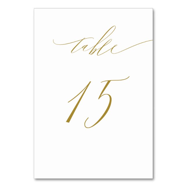 Minimalist White Gold Elegant Script 15 Wedding Table Number (Front)