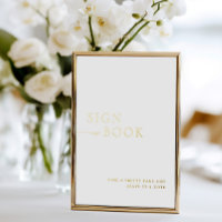 Minimalist White & Gold Foil Guest Book Sign