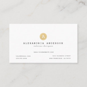 Minimalist White Gold Monogram Business Card