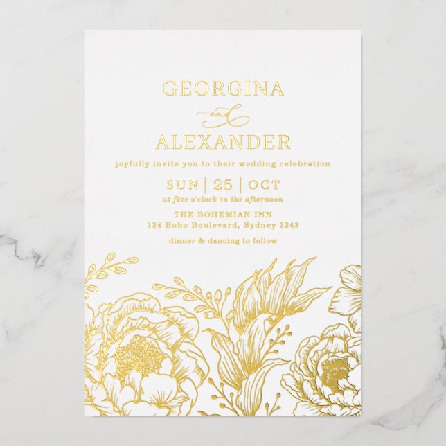 Minimalist White Gold Vintage Botanicals Wedding (Front)