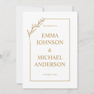 Minimalist White & Gold Wedding Invitation 