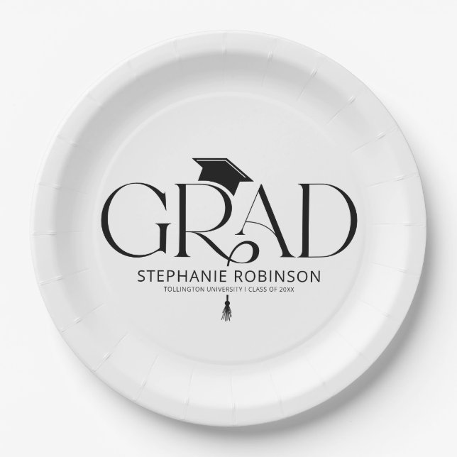 Minimalist White Graduation Cap & Tassel Paper Plate (Front)