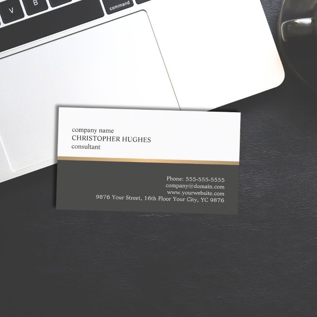 Minimalist White Grey Faux Copper Line Consultant Business Card (Creator Uploaded)