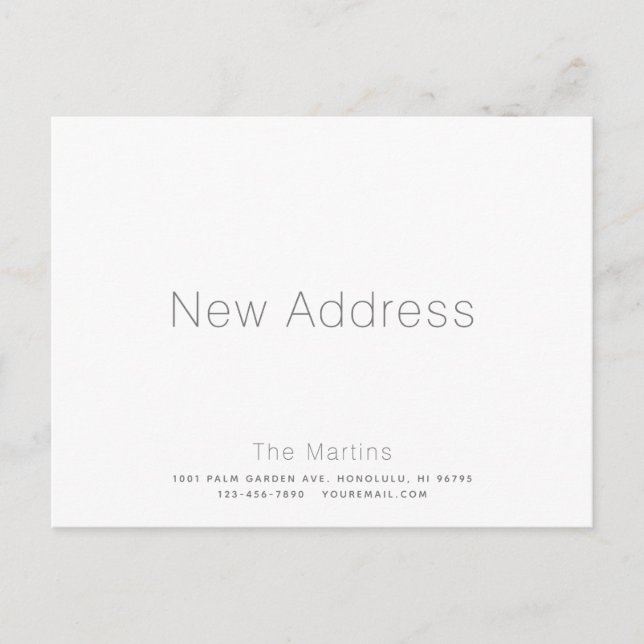 Minimalist White & Grey Moving Announcement Postcard (Front)
