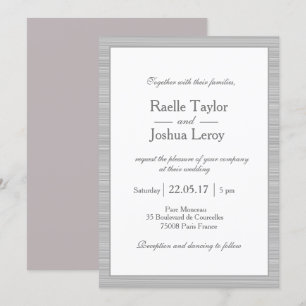 Minimalist white grey stripes blush pink wedding invitation
