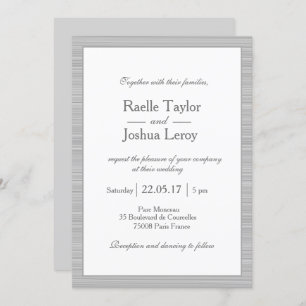 Minimalist white grey stripes modern chic wedding invitation