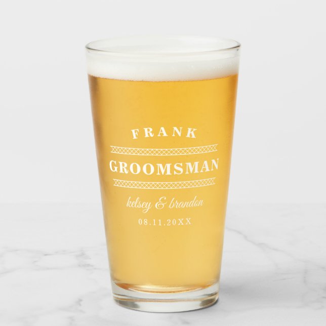 Minimalist White Groomsman Wedding Glass (Front Filled)