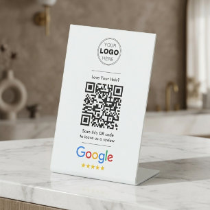 Minimalist White Hair Salon Google Review QR Code Pedestal Sign