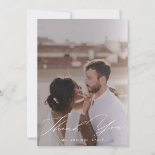 Minimalist White Hand Script Photo Wedding Thank You Card