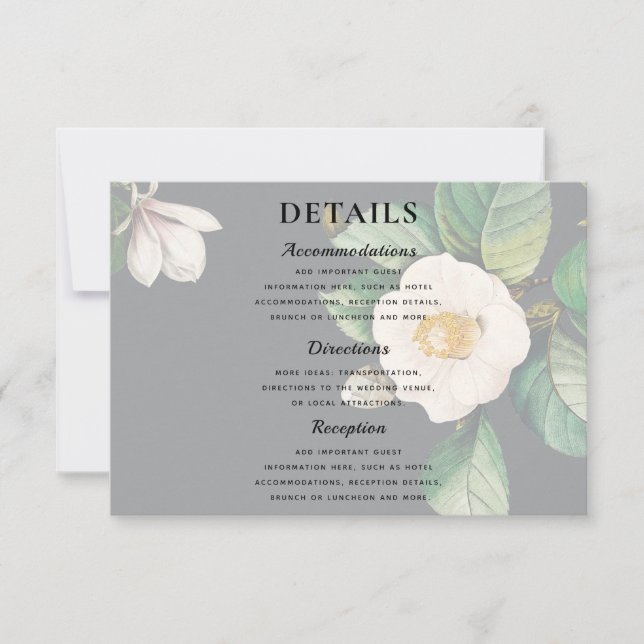 Minimalist White Japanese Camellia Details  RSVP Card (Front)