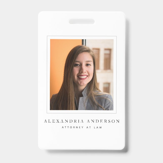 Minimalist White Lawyer Professional ID Photo Badge (Front)