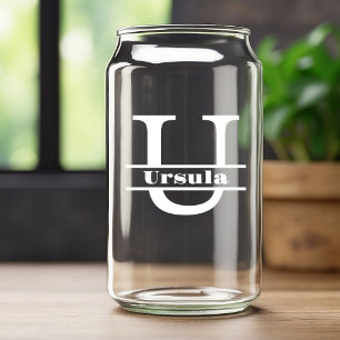 Minimalist White Letter U Monogram and Custom Name Can Glass