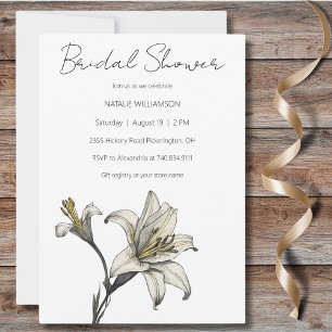 Minimalist White Lily Bridal Shower Invitation