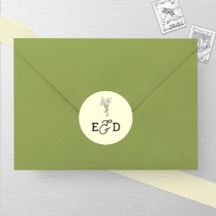 Minimalist White Lily Wedding Classic Round Sticker