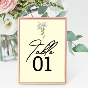 Minimalist White Lily Wedding Table Number
