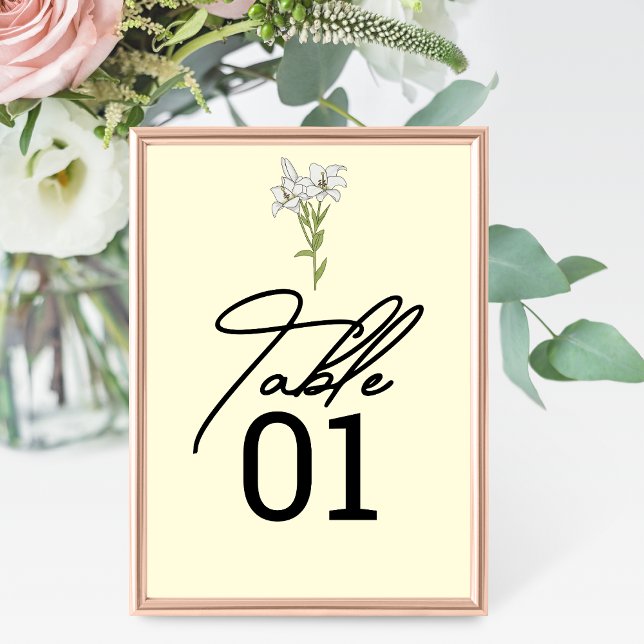 Minimalist White Lily Wedding Table Number (Creator Uploaded)