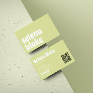 Minimalist white & lime Modern QR Code Business Card