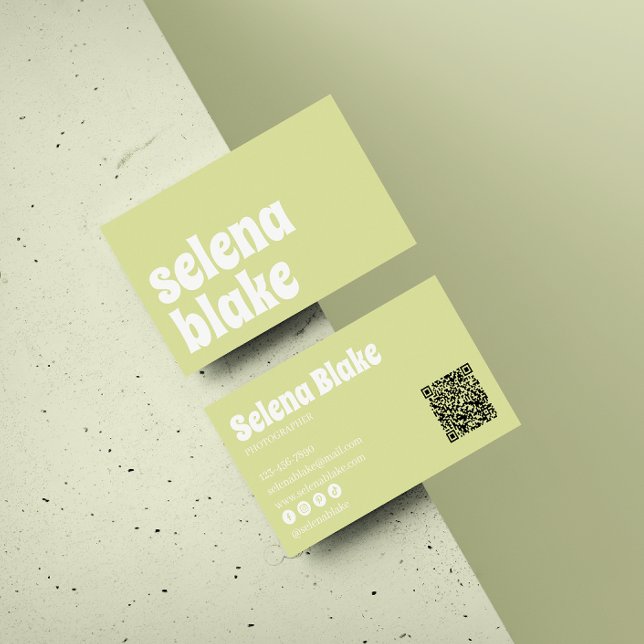 Minimalist white & lime | Modern QR Code  Business Card (Creator Uploaded)