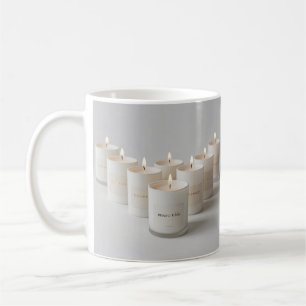 Minimalist white-line candles with tiny flames coffee mug