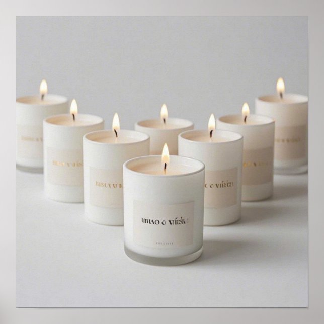 Minimalist white-line candles with tiny flames poster (Front)
