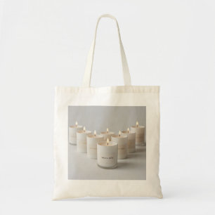Minimalist white-line candles with tiny flames tote bag