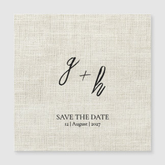 Minimalist White Linen Vintage Save Date Initials
