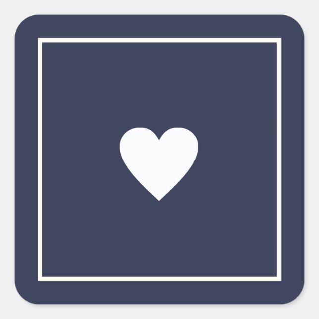 Minimalist  white love heart on navy blue wedding  square sticker (Front)