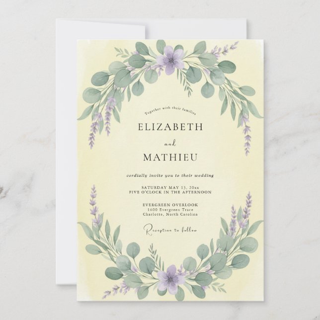 Minimalist White Marble Eucalyptus Wedding Invitation (Front)