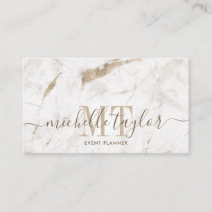 Minimalist white marble gold monogram business card