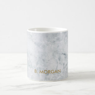 Minimalist White Marble Gold Monogram Coffee Mug