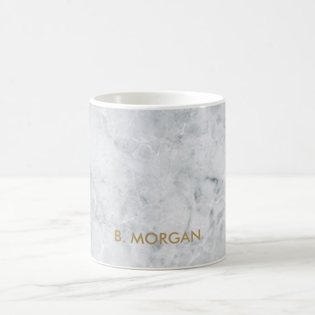 Minimalist White Marble Gold Monogram Coffee Mug (Center)