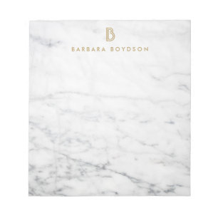 Minimalist White Marble Gold Monogram Notepad