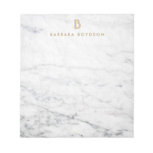 Minimalist White Marble Gold Monogram Notepad