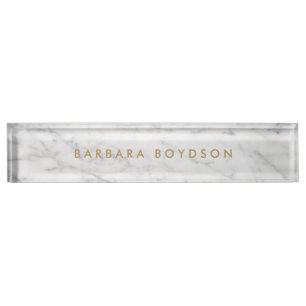 Minimalist White Marble Gold Name Personalised Nameplate