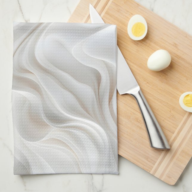 Minimalist White Marble Wave Kitchen Towel Modern (Quarter Fold)