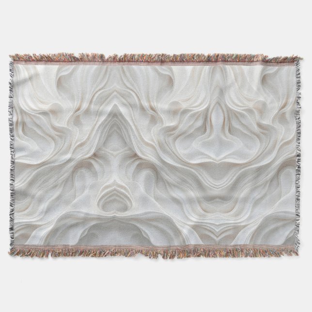 Minimalist White Marble Wave Throw Blanket Modern (Front)