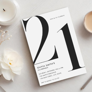 Minimalist White Modern Chic 21st Birthday Invitation