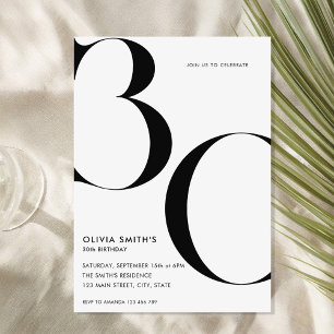 Minimalist White Modern Chic 30th Birthday Invitation