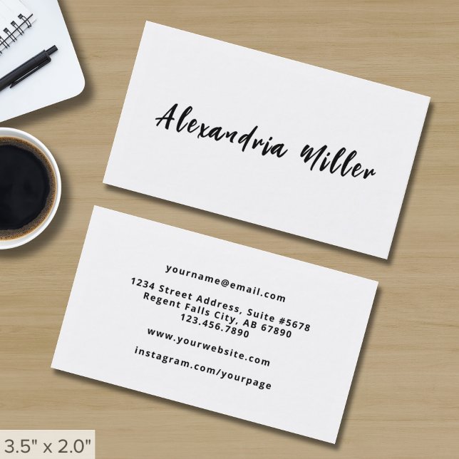 Minimalist White Modern Handwritten Script Business Card (Creator Uploaded)