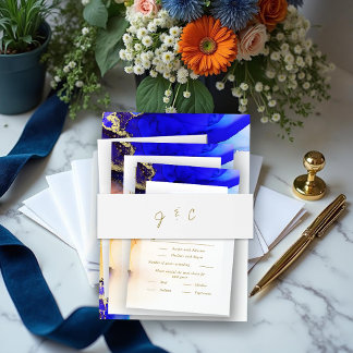 Minimalist White Monogrammed Wedding Invitation Belly Band