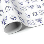 Minimalist white navy blue Jewish icons Hanukkah  Wrapping Paper<br><div class="desc">Minimalist white and navy blue Jewish icons pattern modern elegant Hanukkah gift Wrapping Paper.

Design features Star of David,  Hebrew Magen David,  Dreidel,  menorah,  Torah navy blue pattern on white background.

This wrapping paper is great for Hanukkah,  Chanukah,  bar mitzvah,  bat mitzvah,  Shabbat and Jewish Holidays.</div>