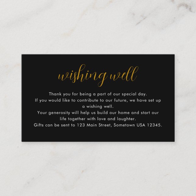 Minimalist White on Black Typography Wishing Well Enclosure Card (Front)