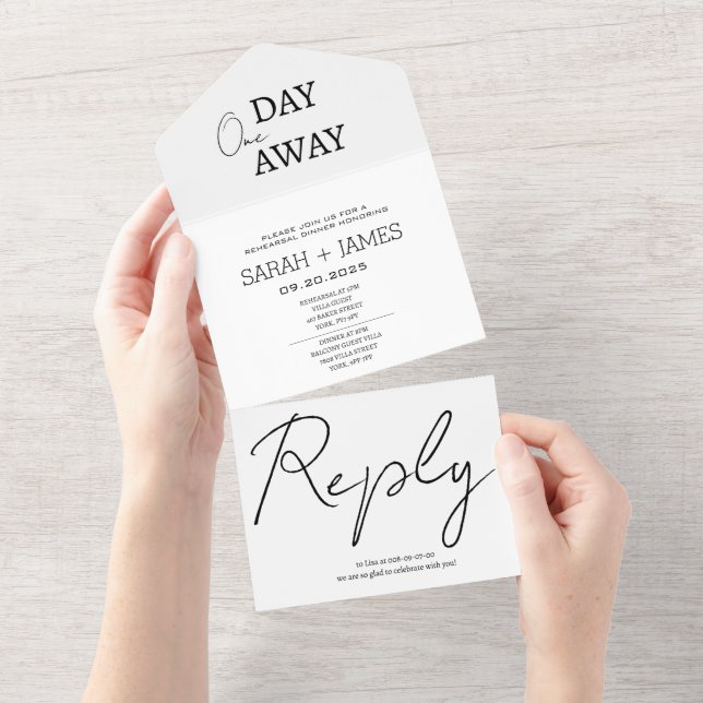 Minimalist White One Day Away Wedding  All In One Invitation (Tearaway)