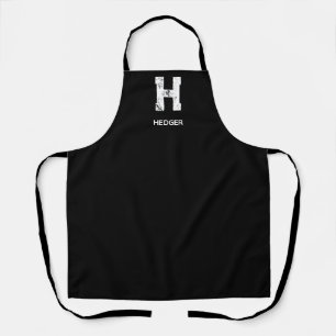 MINIMALIST WHITE ONE LETTER MONOGRAM NAME BLACK APRON